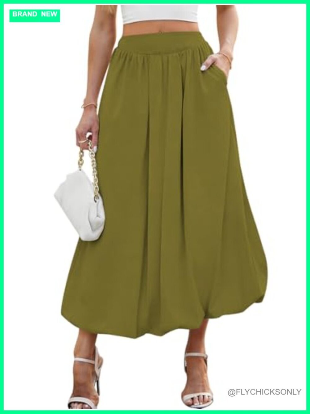 Y2k Bubble Maxi Skirt Elastic Waist Puffy Hem A-Line with Pockets